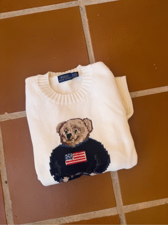 Polo Ralph Lauren Other - Polo by Ralph Lauren White Sweater with Bear & Flag Knit